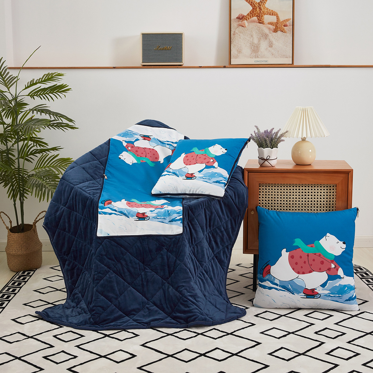 多功能珊瑚绒冬季加厚抱枕被两用沙发靠垫被子公司礼品来图加logo