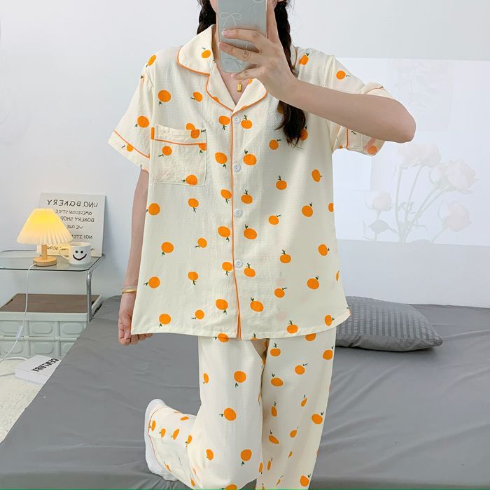 Pantalones de manga corta al por mayor transfronterizos, rebeca, pijamas, traje de dos piezas con estampado de solapa arrugada de burbujas de verano para mujer, ropa para el hogar