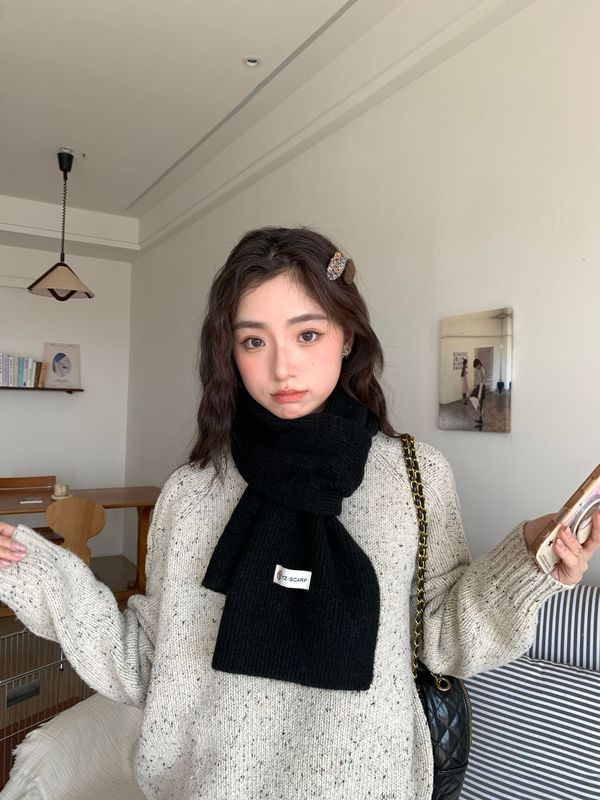 韩系安可拉红~纯色围巾女 冬季氛围感新年红色针织毛线高级感围脖|undefined