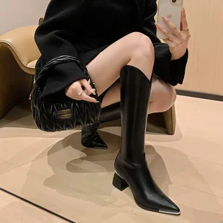 2026秋冬新款时尚长筒靴粗跟高筒靴不过膝长靴子骑士靴女