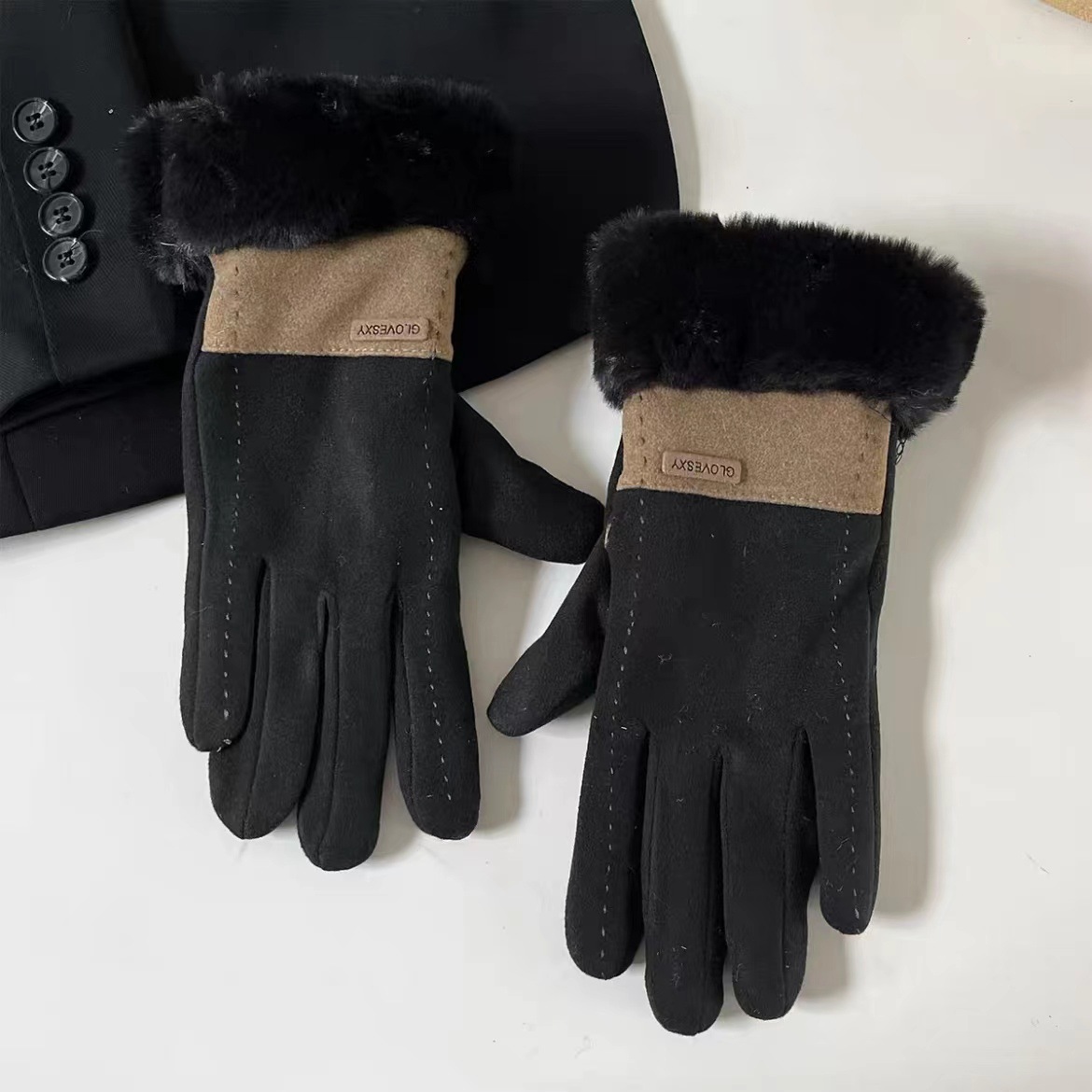 Otoño y invierno guantes cálidos para mujeres de terciopelo más grueso pantalla táctil para montar al aire libre guantes de moda a prueba de viento