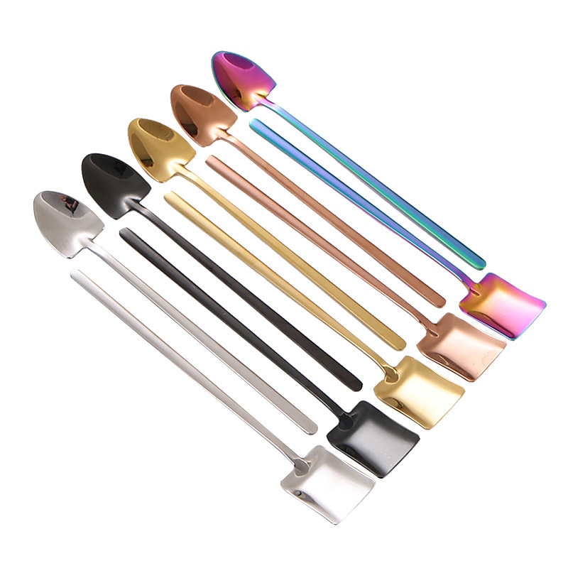 304 mango largo de acero inoxidable Cabeza Cuadrada cuchara pala bar creativo cuchara de hielo cuchara de mezcla de café del hogar cuchara de condimento