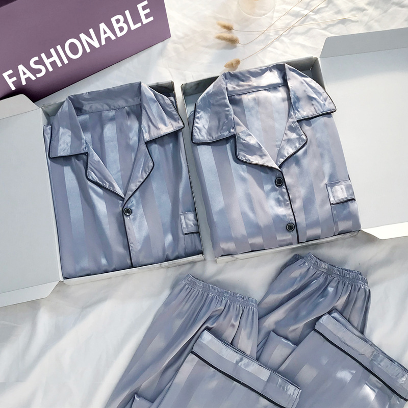 Pijamas de pareja para mujer en primavera y otoño, ropa de dormir de seda de manga larga para hombre, nueva colección 2025, tallas grandes.