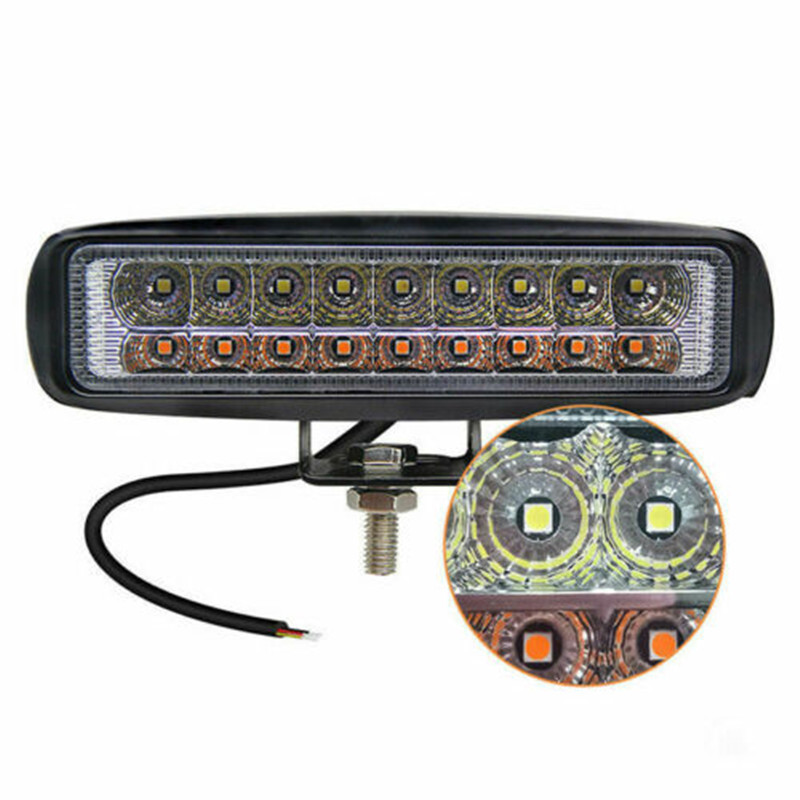 lámpara de trabajo LED de automóvil 54w una línea de doble fila de luz de trabajo de color blanco amarillo 6 pulgadas 18 led faro todoterreno