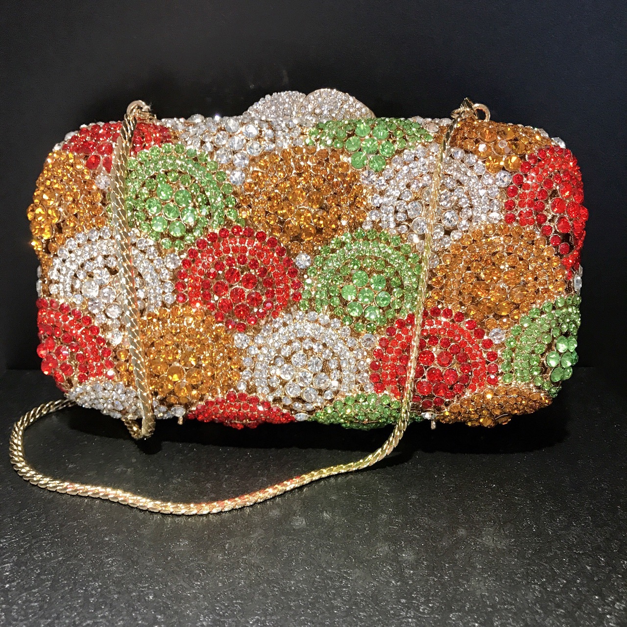 Túi clutch nữ đính kim cương phong cách Âu Mỹ, kim loại cứng, cầm tay dự tiệc — Cá tính đặt làm