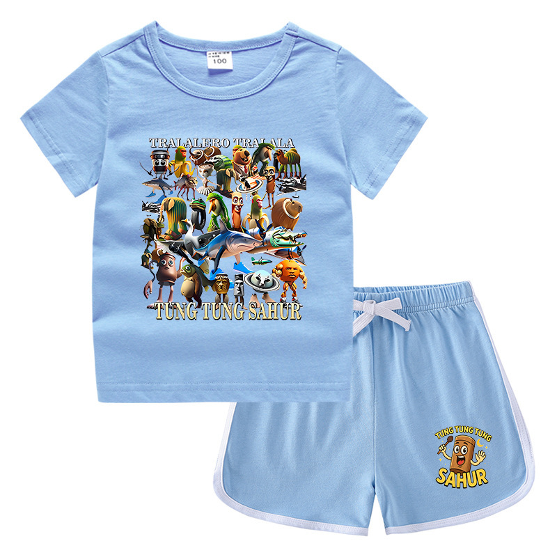 夏男の子服娘ラウンドネック Tシャツホットパンツ韓国風カジュアル半袖ボトムシャツスポーツ学生ショーツスーツ|undefined