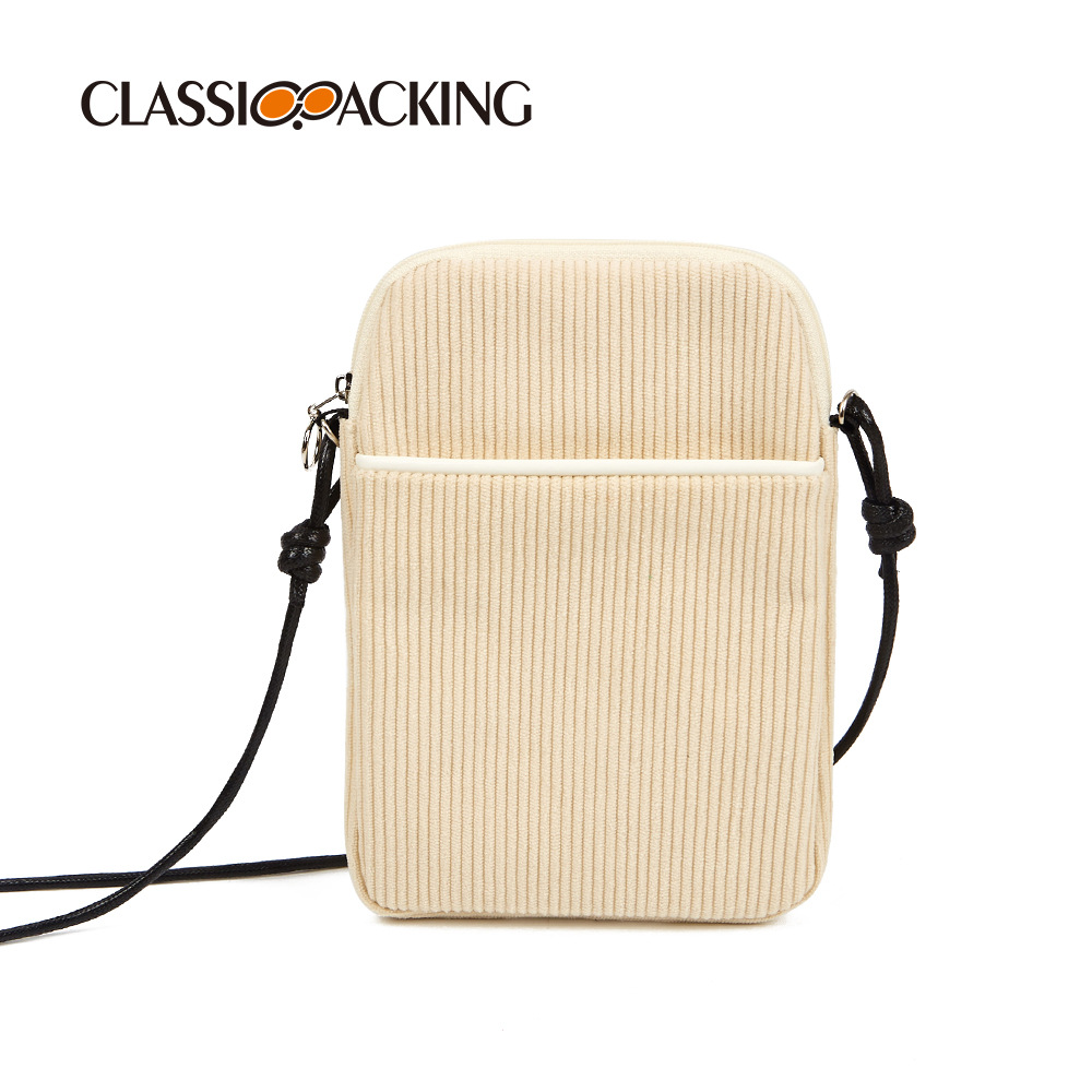 Fábrica al por mayor bolsa de teléfono móvil crossbody de gran capacidad bolsa de lápiz labial multifuncional material de pana bolsa de ID logotipo imprimible