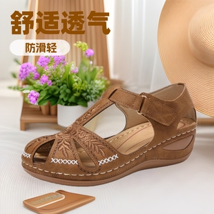 JY-5 spot new casual women's sandals cross-border car line non-slip lightweight soft beef bottom large size retro wedge comfortable