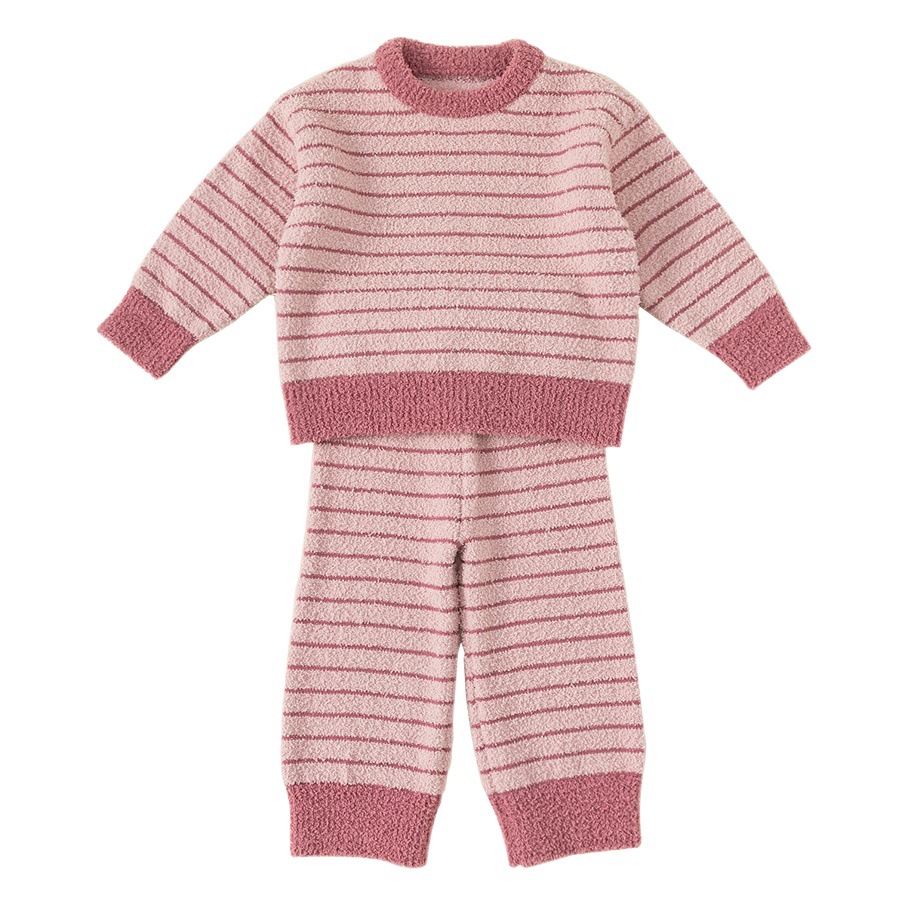 Beibei City Niños traje de otoño e invierno de los niños de dos piezas a rayas casual Home wear pijamas medio terciopelo DT23187