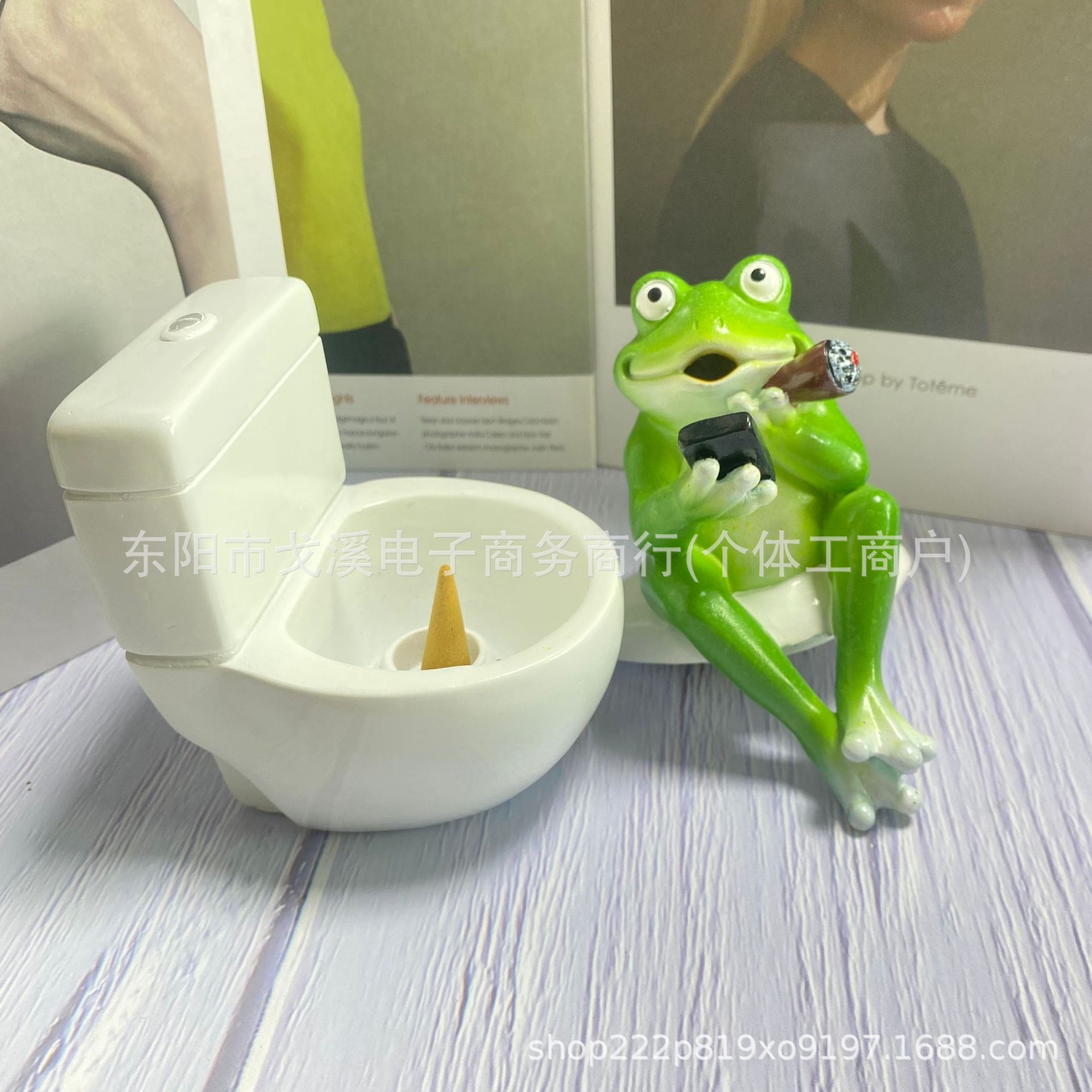 Ventas transfronterizas de dibujos animados oración incenso inodoro rana resina adornos de imitación de animales creativos maceta decoración acuario