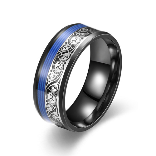 New Daihao stainless steel men's and women's jewelry 8mm wide titanium steel curved electric black inlaid guitar string ring