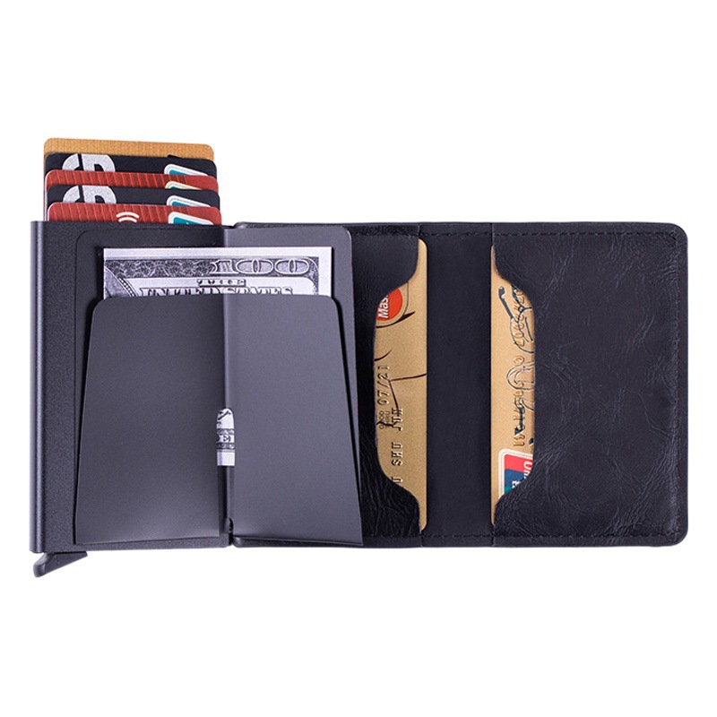 Titular de la tarjeta de comercio exterior metal aluminio anti-robo cepillo anti-magnético RFID cartera caja de la tarjeta de crédito automática pop-up caja de la tarjeta de visita