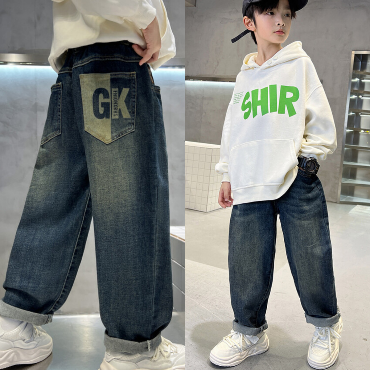 New spring and autumn style long pants for boys, super soft, versatile, handsome, domineering, loose and stylish denim curved pants