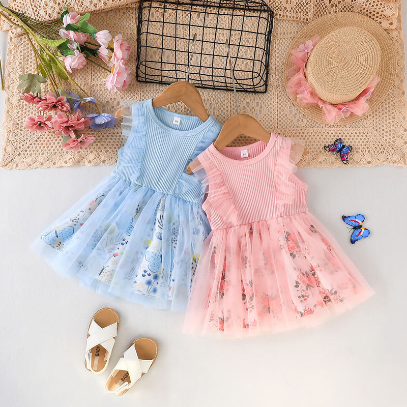 Cute Flower Mesh 100% Cotton Girls Dresses display picture 1