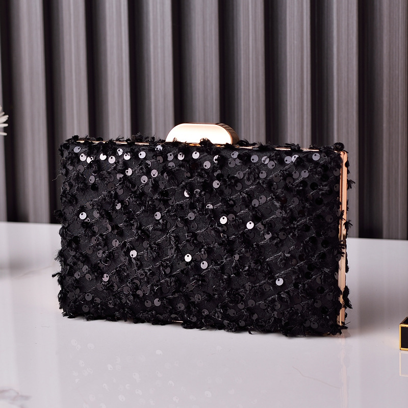 Nuevo bolso de cena de lentejuelas, bolso cheongsam retro de terciopelo, bolso de traje de alta gama de todo fósforo negro, fabricante de venta caliente transfronterizo