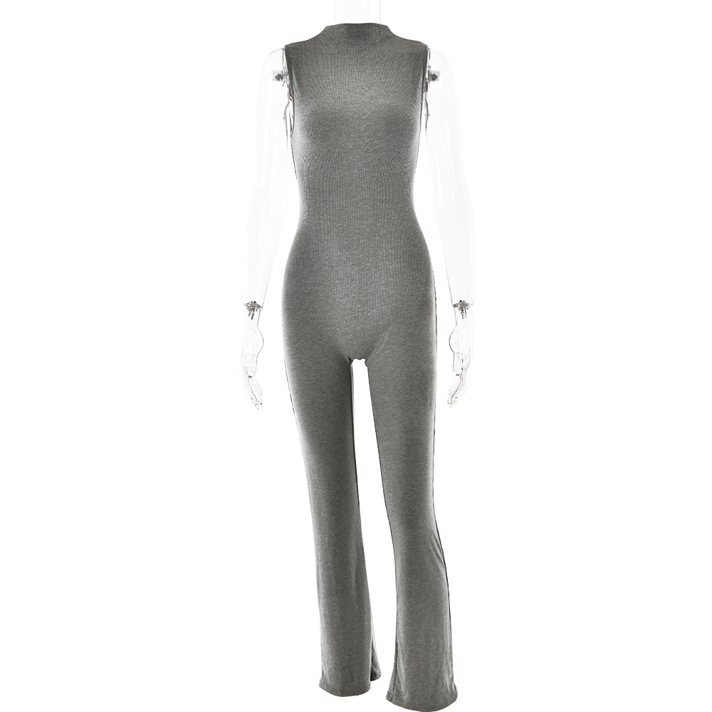 Mono de mujer con cuello redondo, sin mangas, color liso, pantalones acampanados, mallas, sexy, deportivo