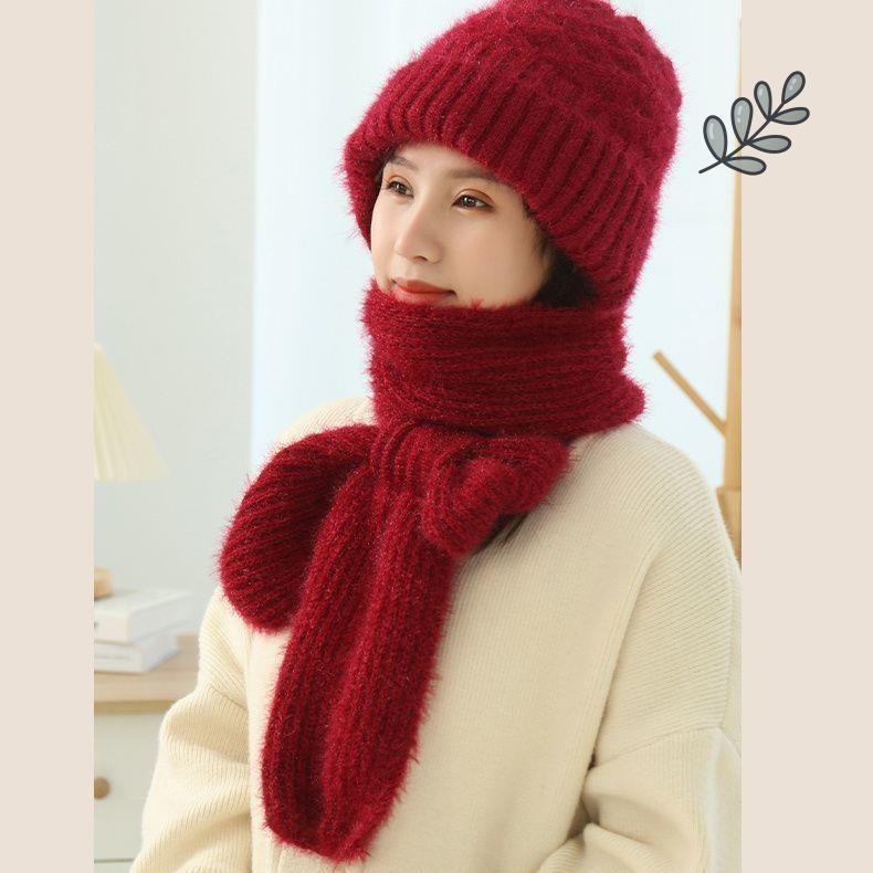 Hat Women's Autumn And Winter Knitted Hat Scarf Integrated Snow Hat Plush Wool Hat Can Be Buckled Neck Protector Squirrel Velvet Hat_viptrois.com