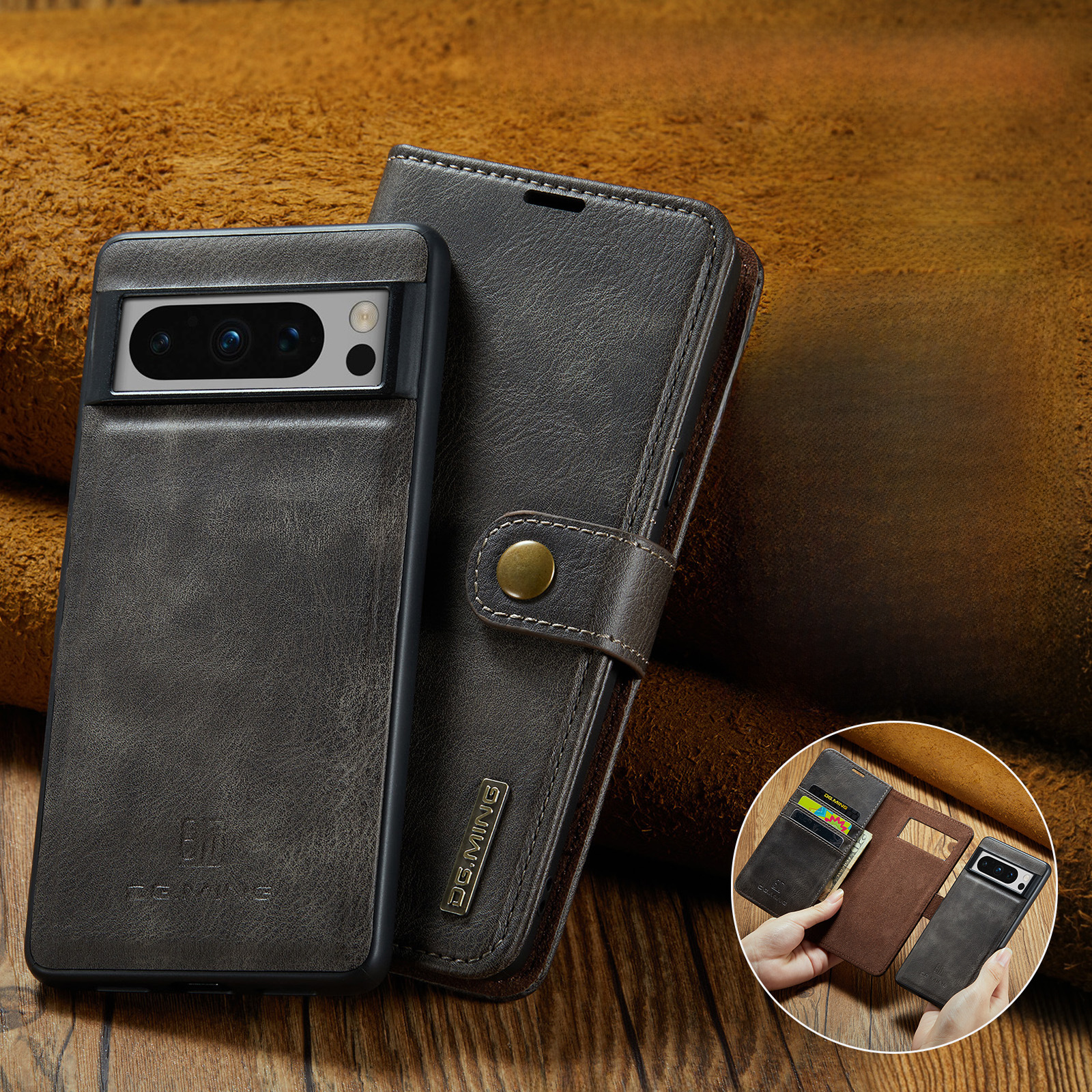 Gilt für Google Pixel 8 Pro Zwei-in-Eins-Hülle aus geteiltem Leder Pixel 8 magnetische Telefonhülle Brieftaschen-Schutzhülle_voghion.com
