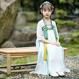 Hanfu Girl Summer Dress Children's Tang Suit Ancient Style New Chinese Style Thin Summer Flowing Short-Sleeve for Older Children