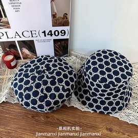2026韩系蓝色大波点渔夫帽春夏百搭可折叠盆帽个性时尚蓓蕾画家帽