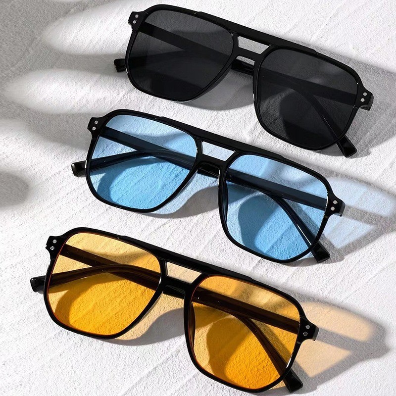 Gafas de sol vintage de doble puente, estilo transfronterizo, modernas y sencillas, con montura grande y lentes de estilo oceánico.