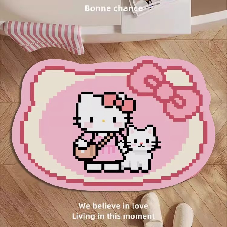 Cute Hello Kitty Diatomaceous Earth Household Bathroom Absorbent Non-Slip Foot Mat, Dirt-Resistant and Easy to Maintain, In-Stock for Immediate Delivery