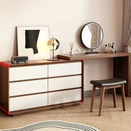 简约现代新中式实木卧室梳妆台斗柜可伸缩一体照明收纳床尾化妆桌