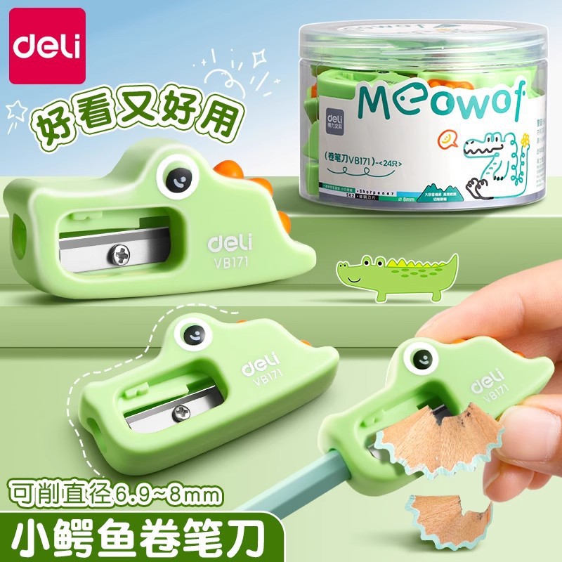 Sacapuntas para niños Deli, sacapuntas giratorio, sacapuntas para estudiantes de primaria, mini cuchillo de dibujos animados manual, cepilladora de cocodrilo, pequeña