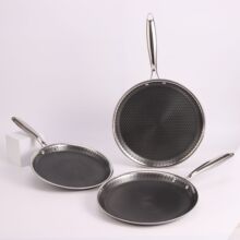 304不锈钢平底披萨锅班戟三层钢蜂窝煎锅烙饼专用无油烟不粘锅