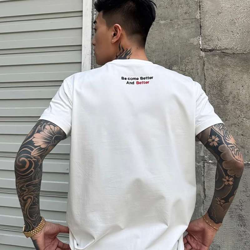 Sorona Cool-Feel Short-Sleeve T-Shirt with Letter Print for Men, Summer White, Small Collar, Couple Style, Three-Quarter Sleeve