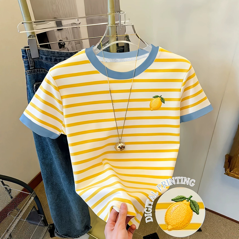 Women's Summer Standard Size Casual T-Shirt, Artistic Color-Blocking Pattern Design, Round Neck, Short Sleeves Women's Summer Standard Size Casual T-Shirt, Artistic Color-Blocking Pattern Design, Round Neck, Short Sleeves