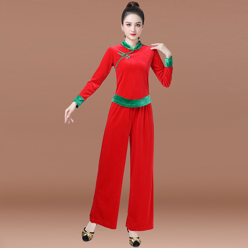 Women's Adult Upgraded Gold Velvet Long Sleeve Suit Dress Yangge Dance Costume Performance Costume Autumn Winter