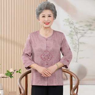 Old People's Women's Clothing Summer New Grandma Women's Summer Shirt Round Neck Top 60 Years Old 70 Mother's Middle Sleeve Top Women