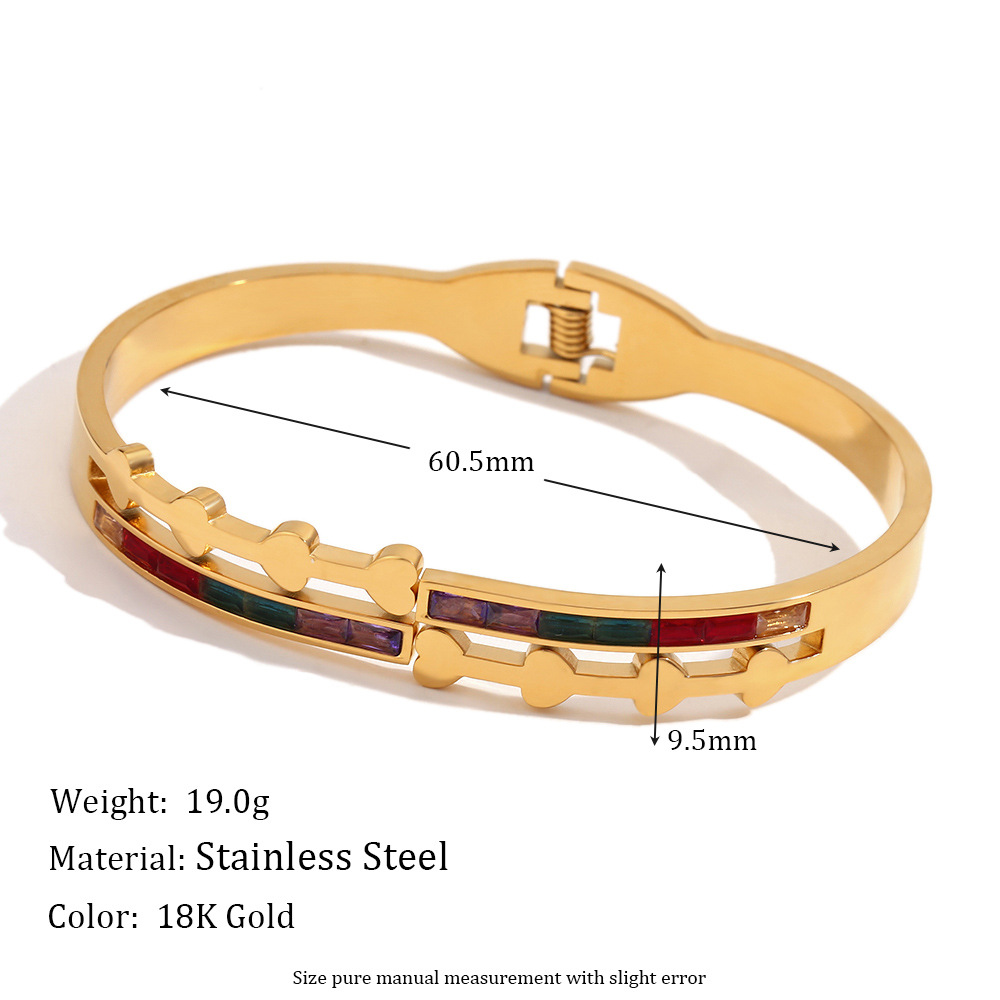 Double Colored Zircon Peach Heart Stainless Steel Bracelet