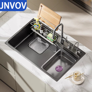 Kitchen Sink Large Single Bowl Dishwashing Basin Household Dishwashing Sink Integrated Countertop Upper and Lower Basin 304 Stainless Steel