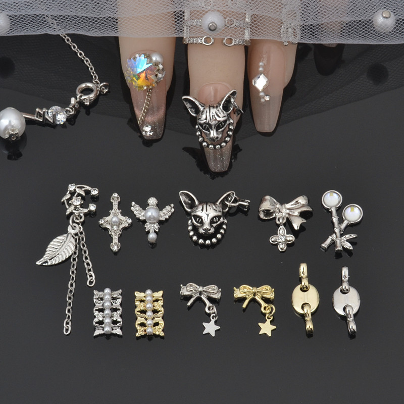 네일 아트 쥬얼리 다크 펑크 활 펜던트 대나무 체인 문 합금 날개 크로스 스커트 드릴