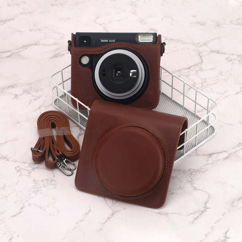Suitable for Fuji Instax Square Sq1/40 Camera Bag Brown Retro Pu Leather Camera Protection Cosmetics Bag