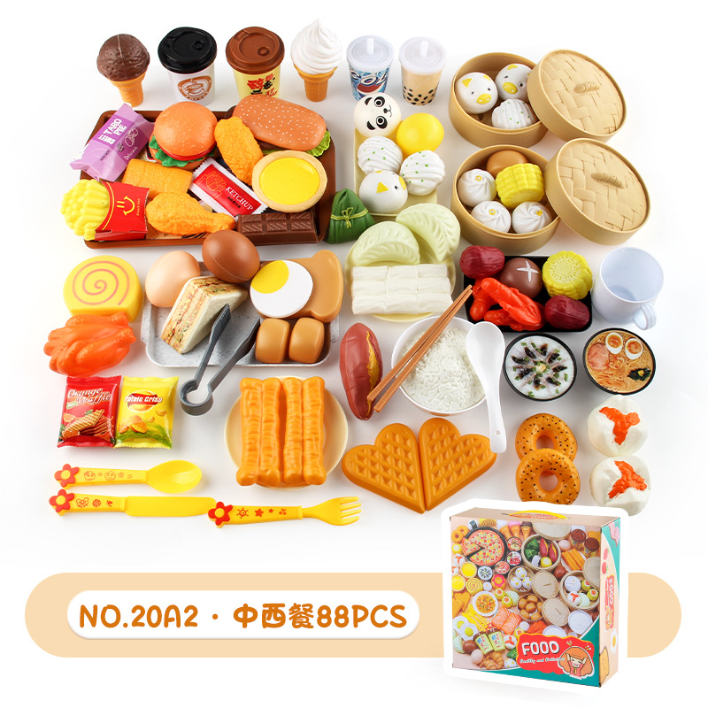 Simulación educativa de los niños cocina traje de comida bolsa de vapor sushi masa frita palos desayuno hamburguesa juego casa Juguetes