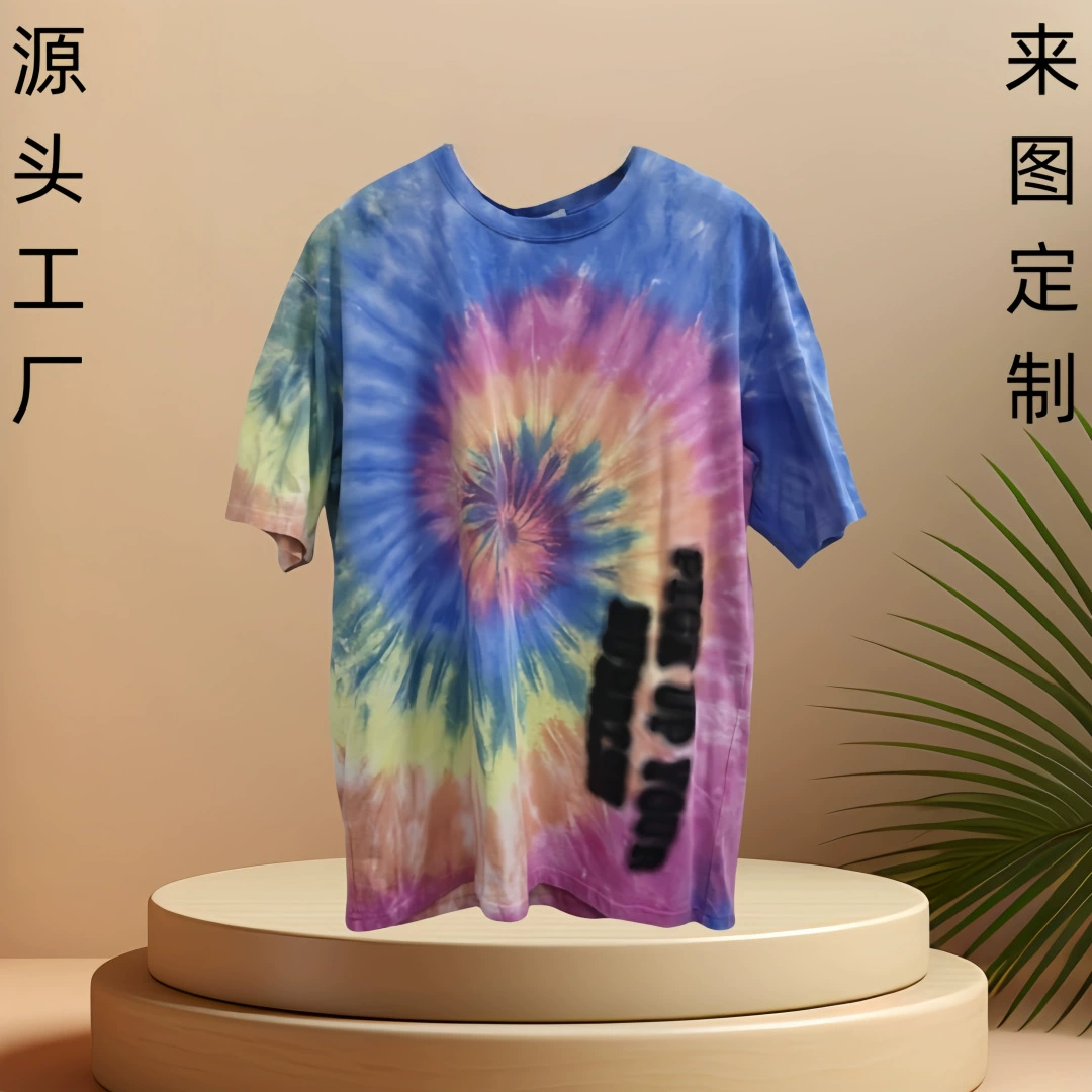 Индивидуальные мужские и женские футболки с круглым вырезом и коротким рукавом, выполненные методом тай-дай, с термотрансферным принтом «снежинка», футболки с индивидуальным термотрансферным принтом.