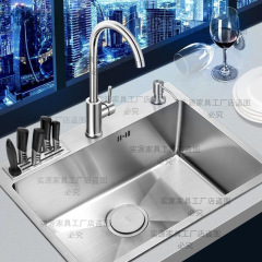 ドイツ台所水槽304ステンレス洗面器手作業で洗面槽プール家庭用単槽プールセットを厚くする