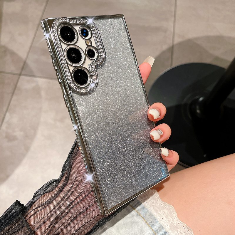 Aplicable a Samsung S26Ultra caja de teléfono móvil polvo flash espejo soporte de succión S25 cubierta de diamante de agua galvanizado s23 +