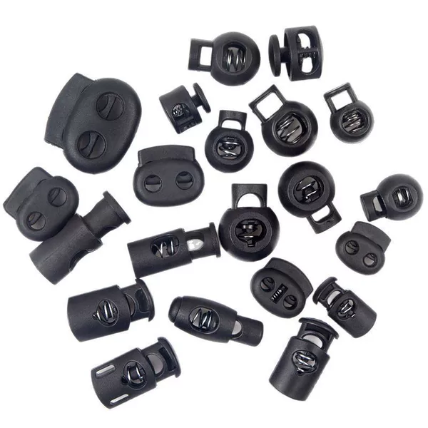 Source Manufacturers Supply Plastic Spring Buckles, Drawstring Rope, Anti-Slip Buckle, Rope Buckle, Cat Eye Buckle, Double Hole Pig Nose Buckle, Complete Styles