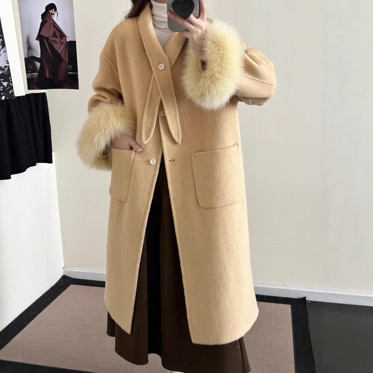 2025秋冬新款双面羊毛大衣韩版少女宽松袖子毛毛毛呢外套现货