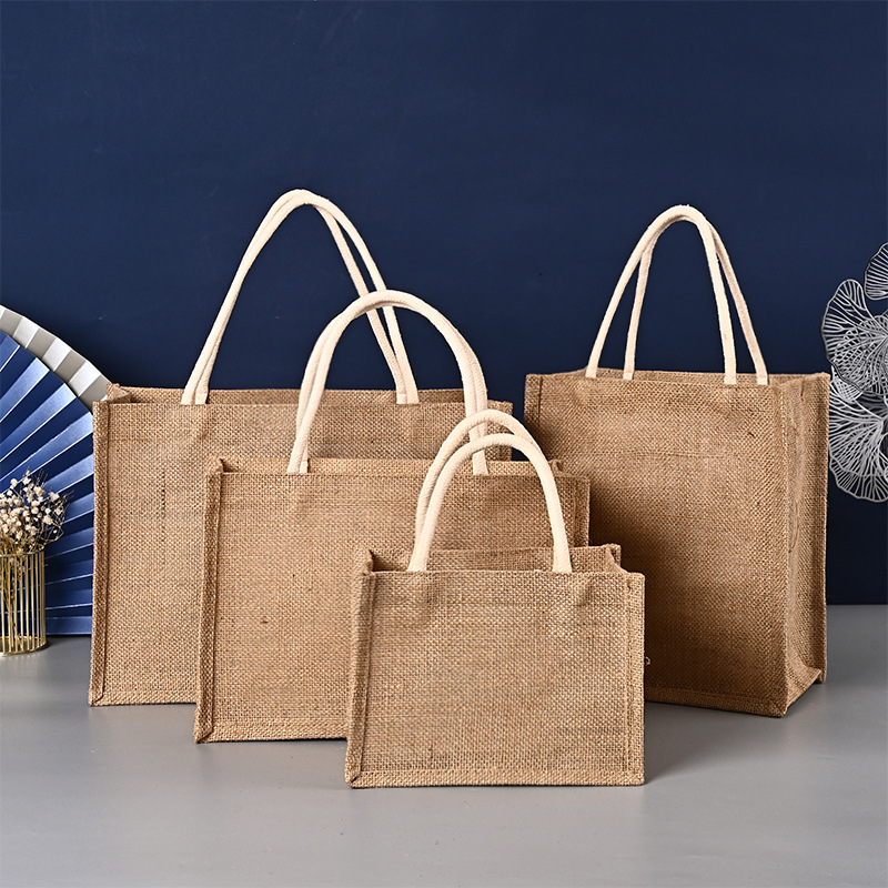 Burlap Bag Unprinted Cotton And Linen Shopping Bag Linen Gift Bag Retro D I Y Burlap Bag Portable Jute Bag