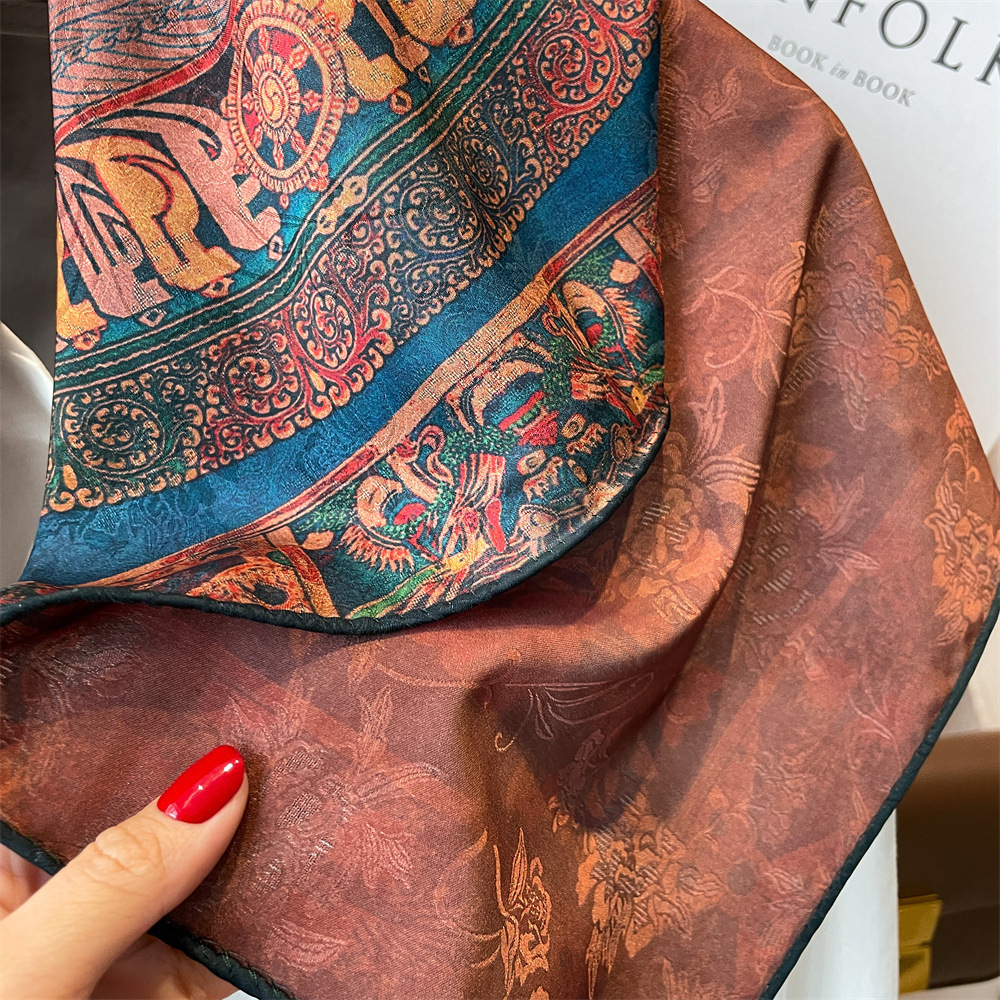 Printed Square Silk Scarf Elegant Chinese Style Shawl_voghion.com