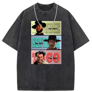 Round neck short sleeve T-shirt washed old American street cross-border wholesale European and American men's clothing couples custom