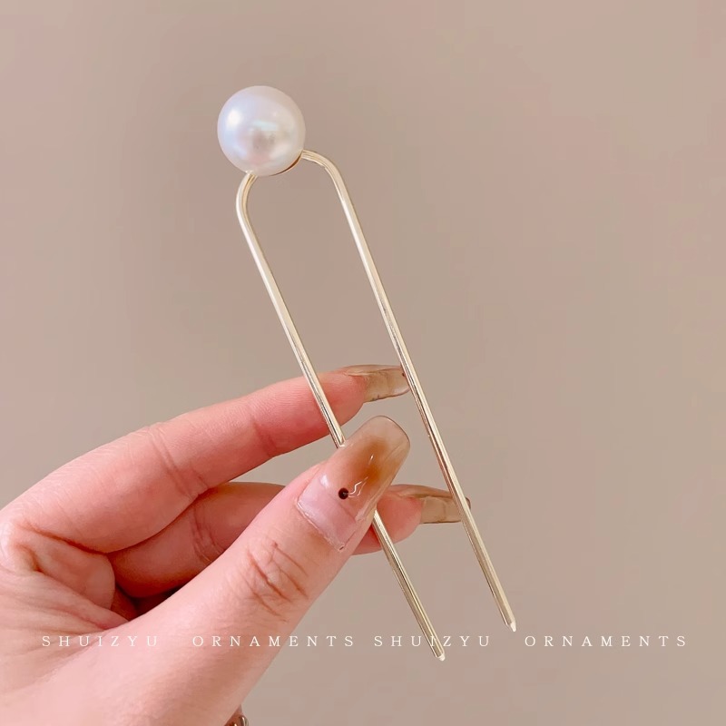 2025 nueva horquilla perla en forma de U para mujer, pinza para el cabello, artefacto fijo para el cabello, horquilla de sentido avanzado, tocado