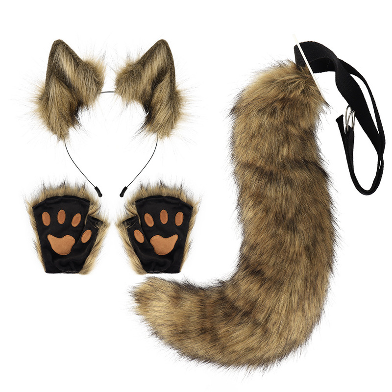 キツネの耳のカチューシャ獣の尾のハロウィンのセットの獣の爪のシミュレーションのぬいぐるみの耳のcosの装飾|undefined
