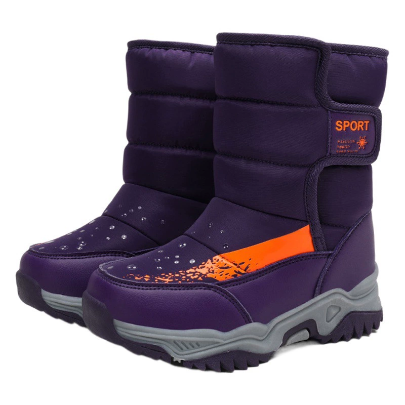 Детские зимние сапоги Little Yellow Duck 2025: Новинка осени/зимы, утепленные флисом, на толстой подошве, для детей постарше, теплые сапоги для девочек