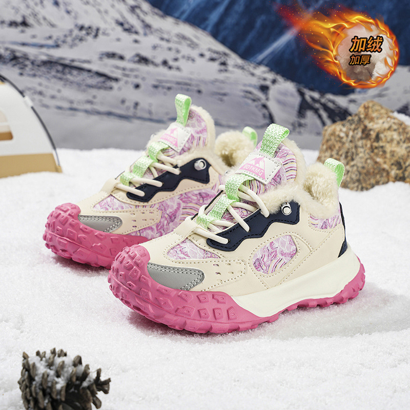 Fabricantes de zapatos de cuero caliente al aire libre tendencia de invierno con suela gruesa antideslizante y zapatillas deportivas de lana para niños